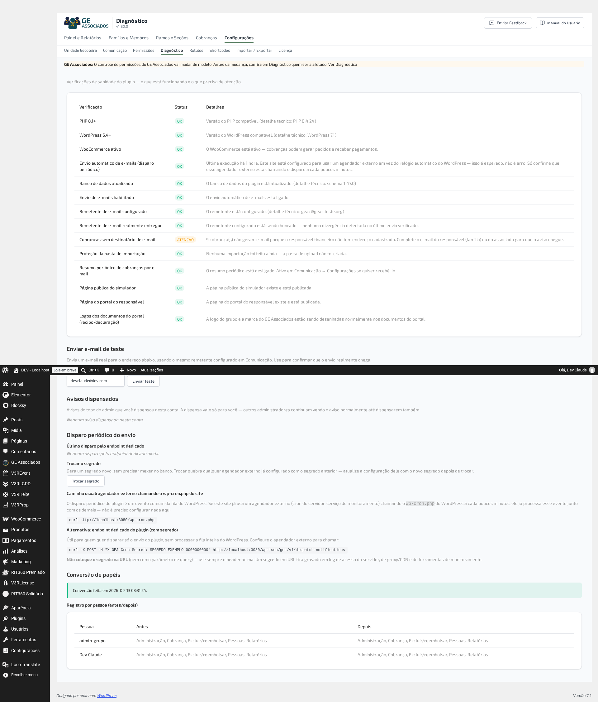 Diagnóstico depois da conversão, com o registro antes e depois por pessoa