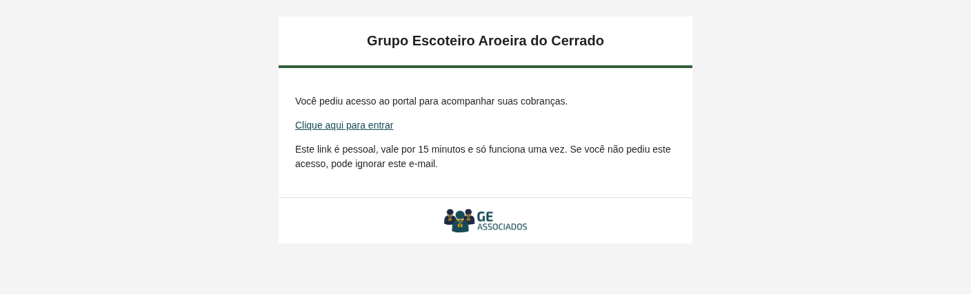 E-mail recebido com o link de acesso ao portal