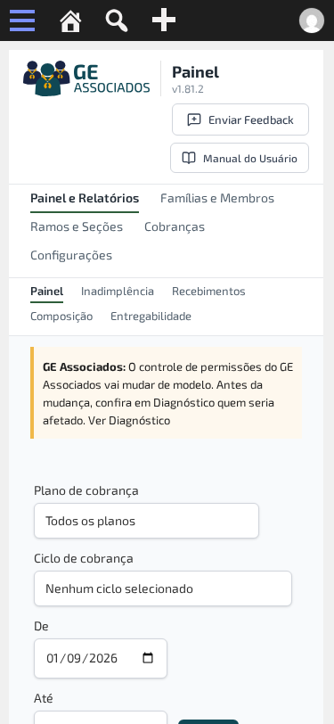 Painel do GE Associados em celular