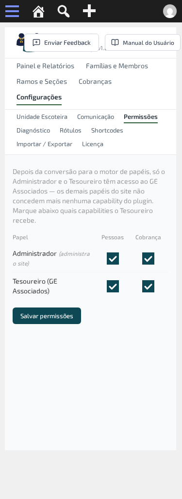 Tela de permissões depois da conversão, em celular