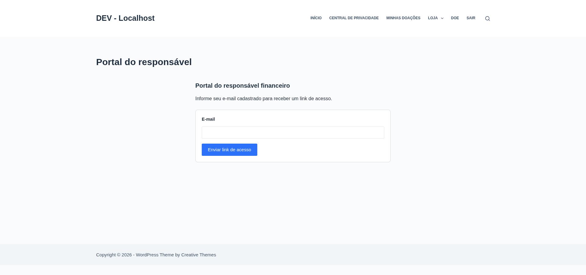 Formulário para pedir o link de acesso, informando o e-mail