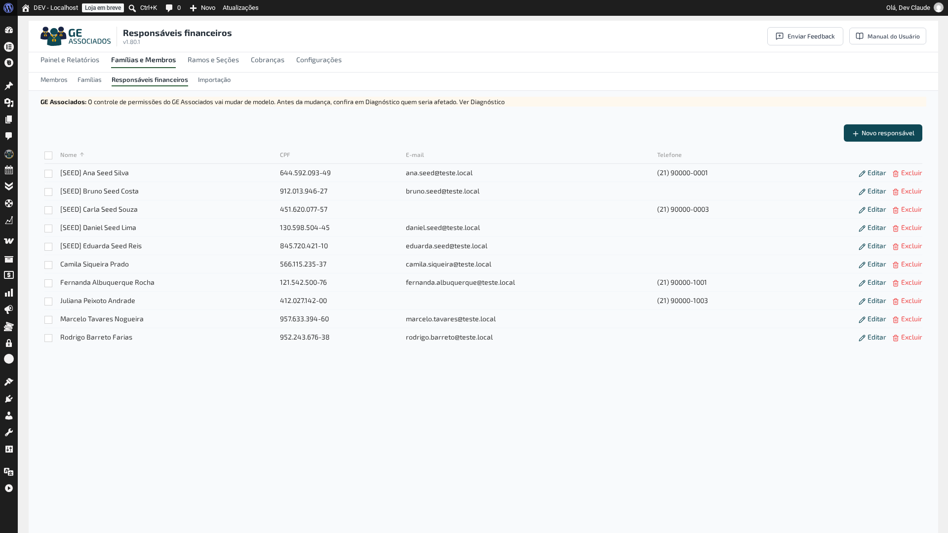 Lista de responsáveis financeiros